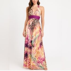 Vibrant Backless Dress with Purple Accents